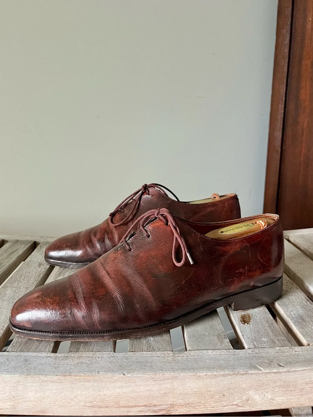 Berluti Paris Venezia Leather Wholecut Derby Shoes Brown Patina Italy